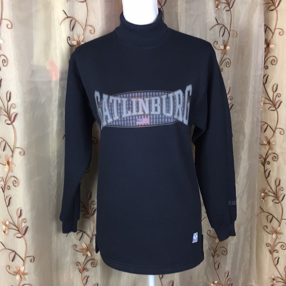 Vintage Gatlinburg Turtleneck Sweatshirt Medium Thick Warm USA Winter Black